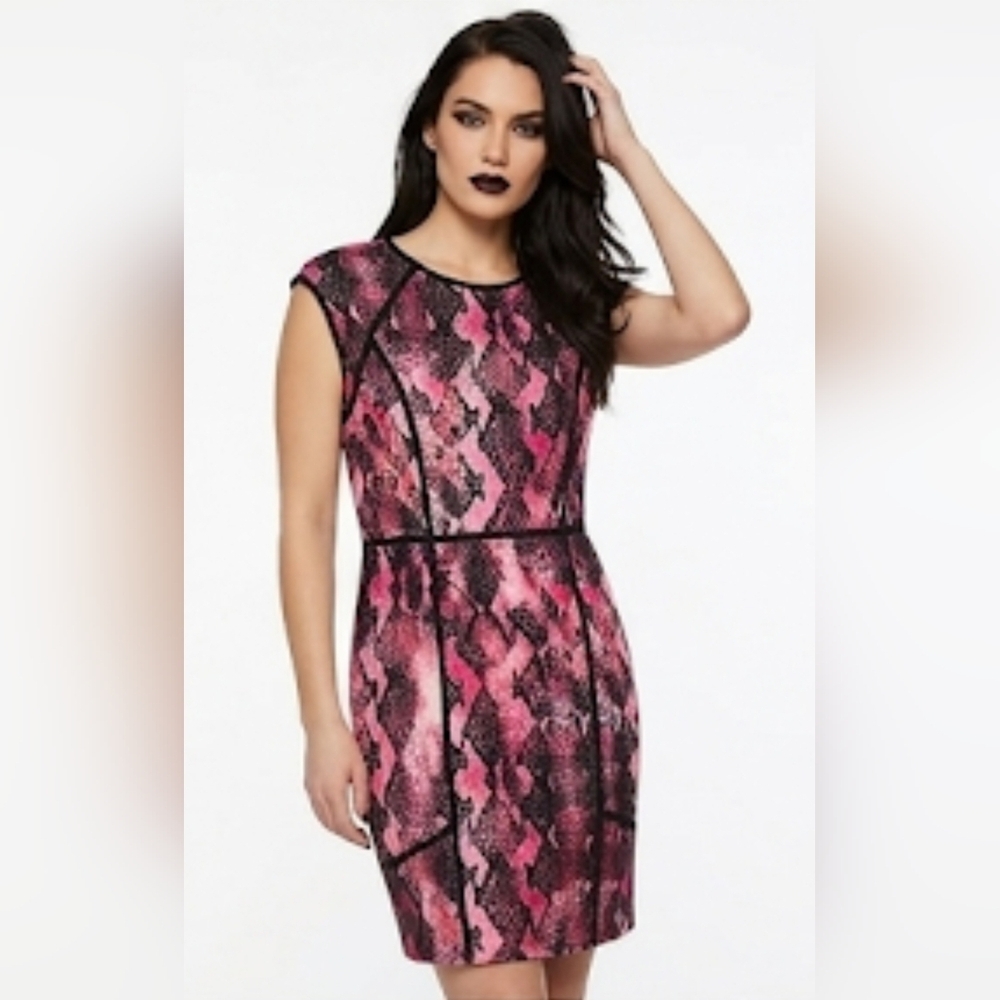Jennifer Lopez Pink Black Cap Sleeve Sheath Dress size:12